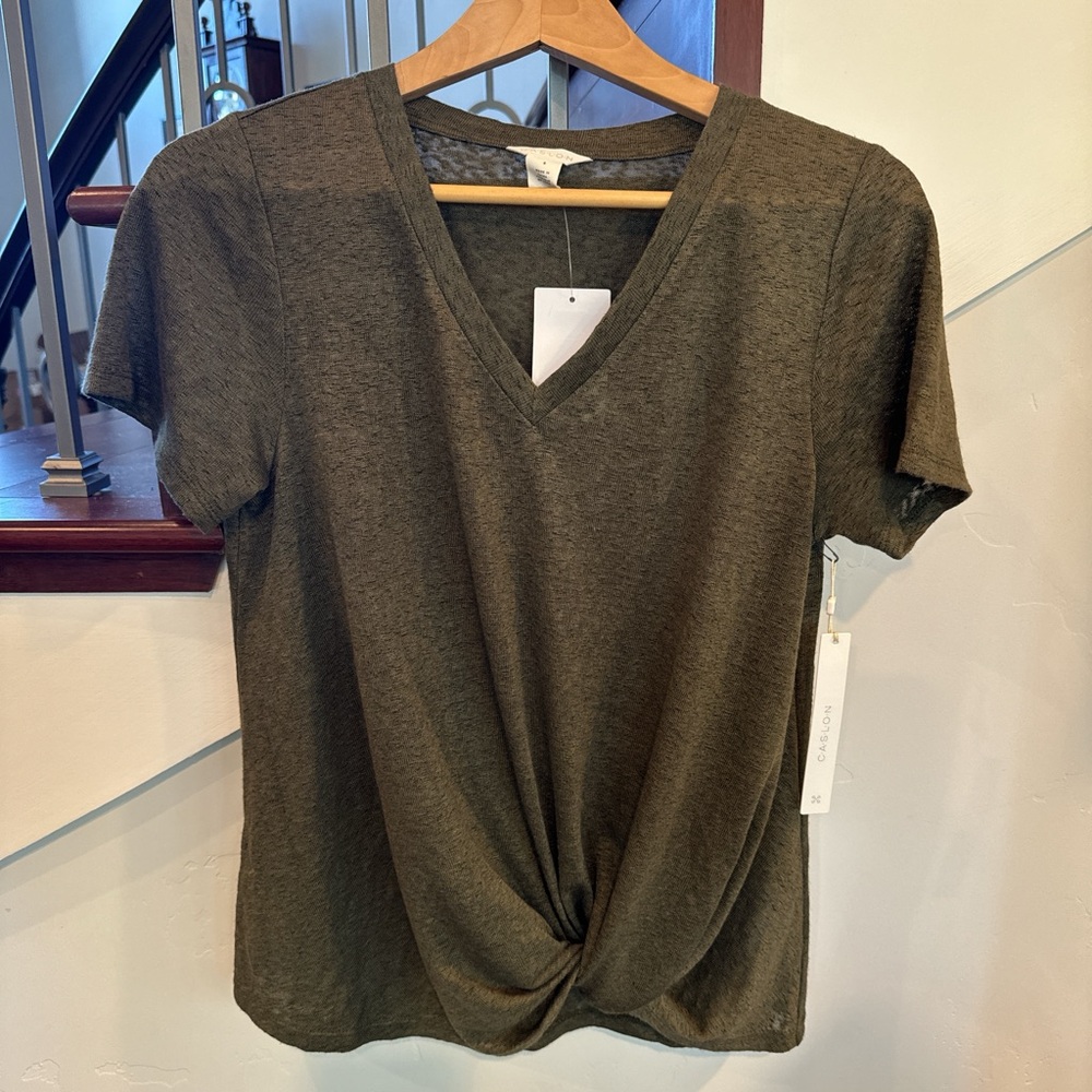 Caslon Khaki V-Neck Tee